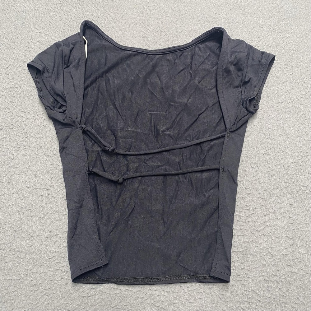 Pull&Bear Shirt Womens XS Black Boat Neck Side Tie Short Sleeve Stretch Jersey